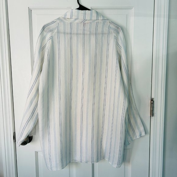 SHAMASK Long Tunic Top LINEN BOXY Stripe Collar Neck (size L) - Picture 3 of 11